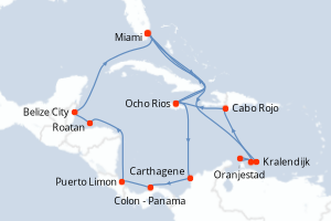 carte itinéraire croisière Caraïbes Bahamas 21 jours au départ du port de Miami