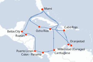 carte itinéraire croisière Caraïbes Bahamas 21 jours au départ du port de Miami