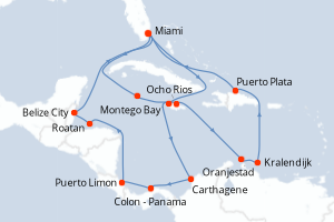 carte itinéraire croisière Caraïbes Bahamas 21 jours au départ du port de Miami