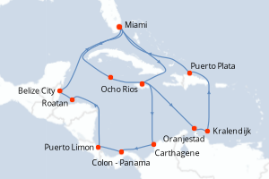 carte itinéraire croisière Caraïbes Bahamas 21 jours au départ du port de Miami