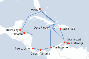 carte itinéraire croisière Caraïbes Bahamas 21 jours au départ du port de Miami