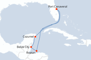 carte itinéraire croisière Caraïbes Bahamas 7 jours au départ du port de Port Canaveral