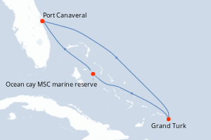 Carte de l'itinéraire de croisière Port Canaveral-Port Canaveral d'une durée de 5 jours