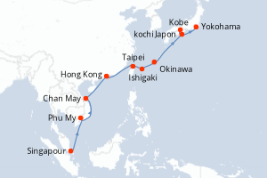 carte itinéraire croisière Asie 15 jours au départ du port de Singapour