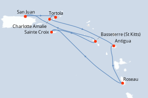 carte itinéraire croisière Caraïbes Bahamas 7 jours au départ du port de San Juan