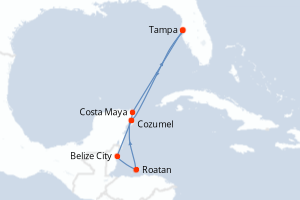 carte itinéraire croisière Caraïbes Mexique 7 jours au départ du port de Tampa