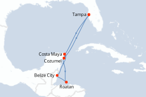 carte itinéraire croisière Caraïbes Mexique 7 jours au départ du port de Tampa