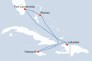 carte itinéraire croisière Caraïbes Bahamas 6 jours au départ du port de Fort Lauderdale