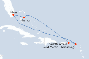 carte itinéraire croisière Caraïbes Bahamas 7 jours au départ du port de Miami