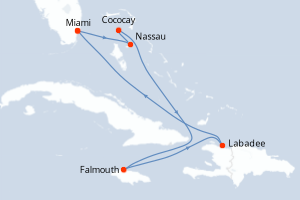 carte itinéraire croisière Caraïbes Bahamas 7 jours au départ du port de Miami