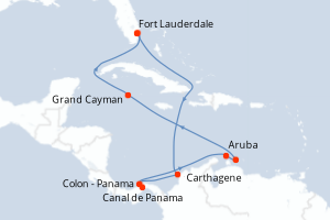 carte itinéraire croisière Caraïbes Bahamas 11 jours au départ du port de Fort Lauderdale