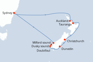 carte itinéraire croisière Australie Nouvelle Zélande 11 jours au départ du port de Sydney