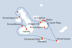 Carte de l'itinéraire de croisière Baltra-Baltra d'une durée de 7 jours