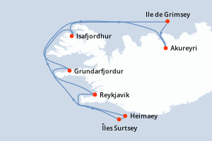 Itinéraire croisière Ponant au départ de Reykjavik