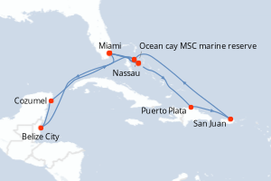 Itinéraire croisière MSC Croisières au départ de Miami