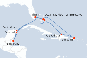 Itinéraire croisière MSC Croisières au départ de Miami