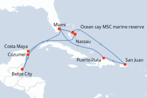 Itinéraire croisière MSC Croisières au départ de Miami