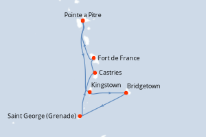 Itinéraire croisière MSC Croisières au départ de Pointe a Pitre