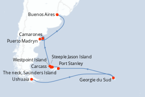 Itinéraire croisière Ponant au départ de Ushuaia