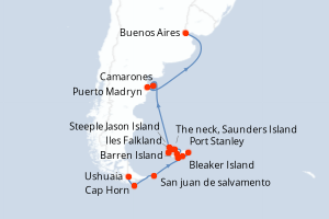 Itinéraire croisière Ponant au départ de Ushuaia