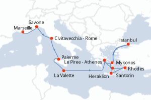 Itinéraire croisière Costa Croisières au départ de Marseille