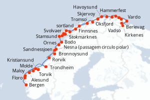 Itinéraire croisière Hurtigruten au départ de Bergen