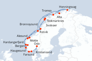 Itinéraire croisière Hurtigruten au départ de Bergen