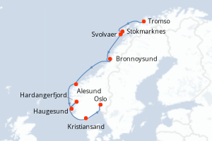 Itinéraire croisière Hurtigruten au départ de Tromso