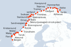 Itinéraire croisière Hurtigruten au départ de Bergen