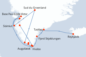 Itinéraire croisière Ponant au départ de Reykjavik