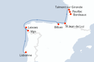 Itinéraire croisière Ponant au départ de Lisbonne