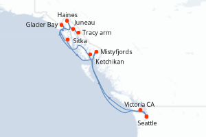 Itinéraire croisière Cunard au départ de Seattle