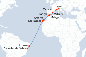 Itinéraire croisière MSC Croisières au départ de Salvador de Bahia