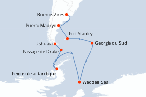 Itinéraire croisière Ponant au départ de Ushuaia