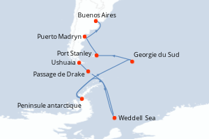 Itinéraire croisière Ponant au départ de Ushuaia