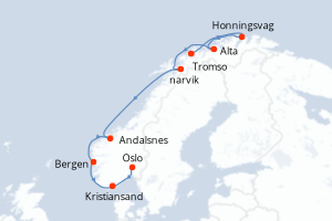 Itinéraire croisière Hurtigruten au départ de Tromso