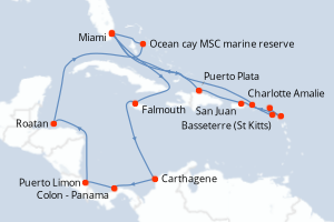 Itinéraire croisière MSC Croisières au départ de Miami