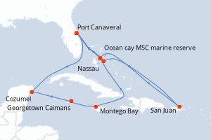 Itinéraire croisière MSC Croisières au départ de Port Canaveral