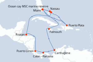 Itinéraire croisière MSC YACHT CLUB au départ de Miami