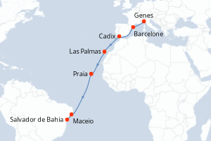 Itinéraire croisière Costa Croisières au départ de Genes