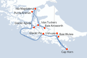 Itinéraire croisière Australis au départ de Ushuaia