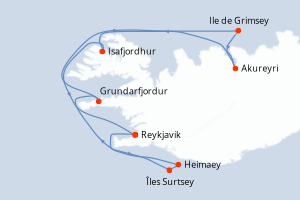 Itinéraire croisière Ponant au départ de Reykjavik