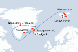 Itinéraire croisière Ponant au départ de Longyearbyen