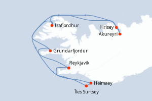 Itinéraire croisière Ponant au départ de Reykjavik