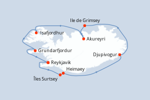 Itinéraire croisière Ponant au départ de Reykjavik