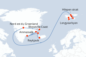 Itinéraire croisière Ponant au départ de Reykjavik