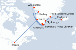 Itinéraire croisière Aurora expeditions au départ de Reykjavik