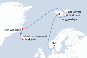 Itinéraire croisière Aurora expeditions au départ de Oslo