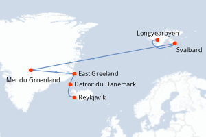 Itinéraire croisière Aurora expeditions au départ de Reykjavik