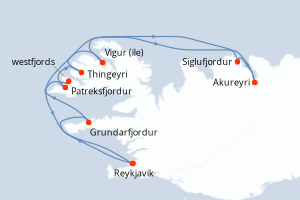 Itinéraire croisière Aurora expeditions au départ de Reykjavik